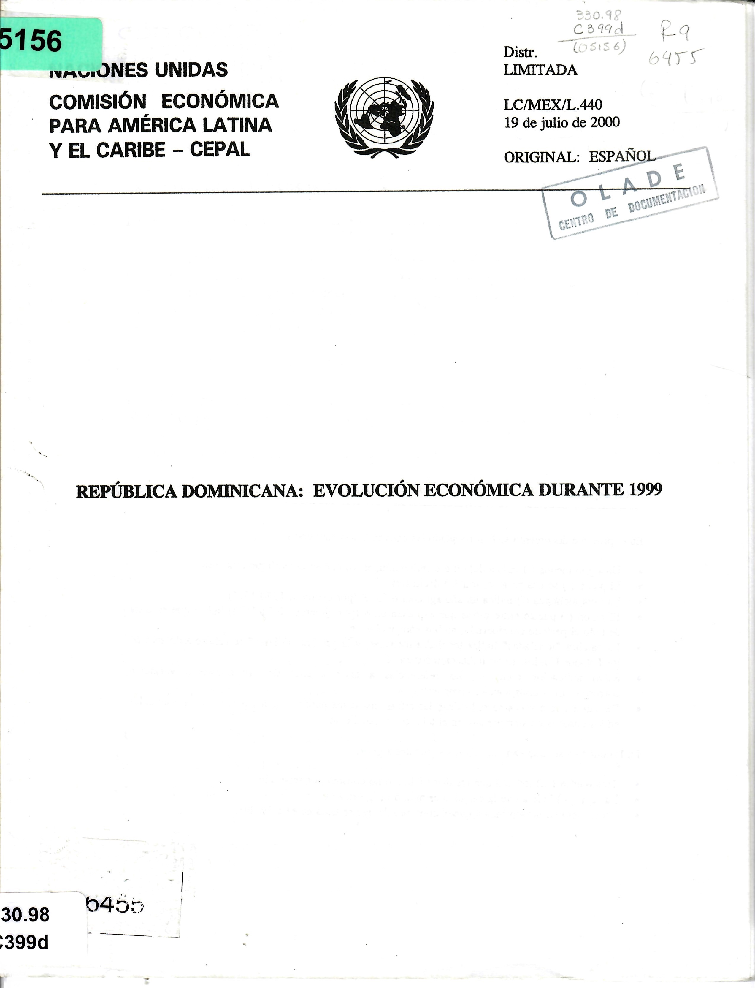 REPÚBLICA DOMINICANA: EVOLUCIÓN ECONÓMICA DURANTE 1999