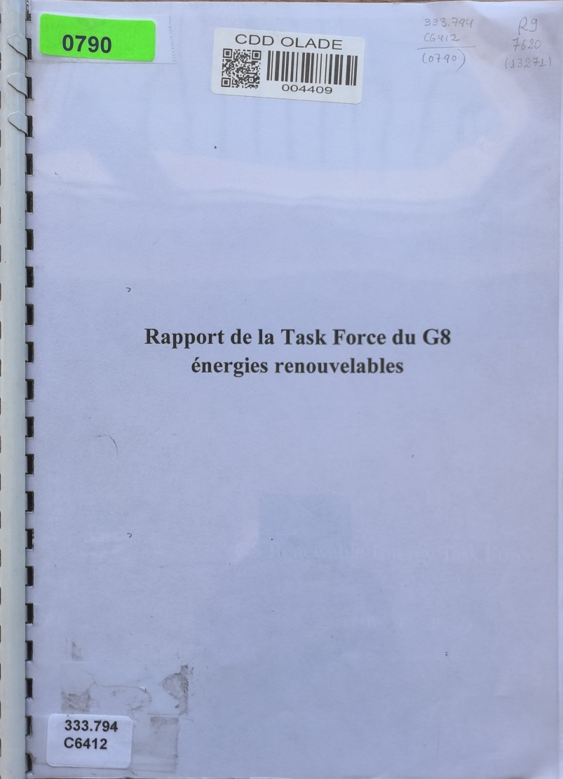 Rapport de la Task Force du G8 énergies renouvelables
