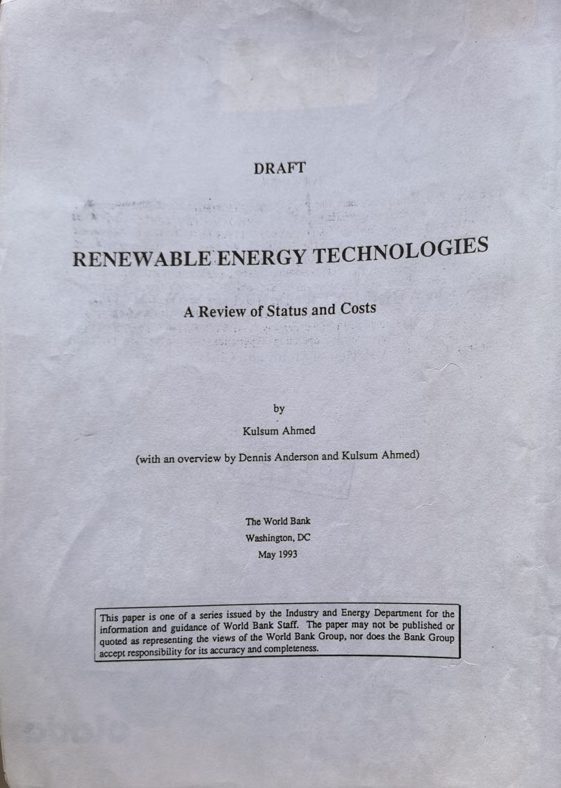 RENEWABLE ENERGY TECHNOLOGIES A Review of Status and Costs