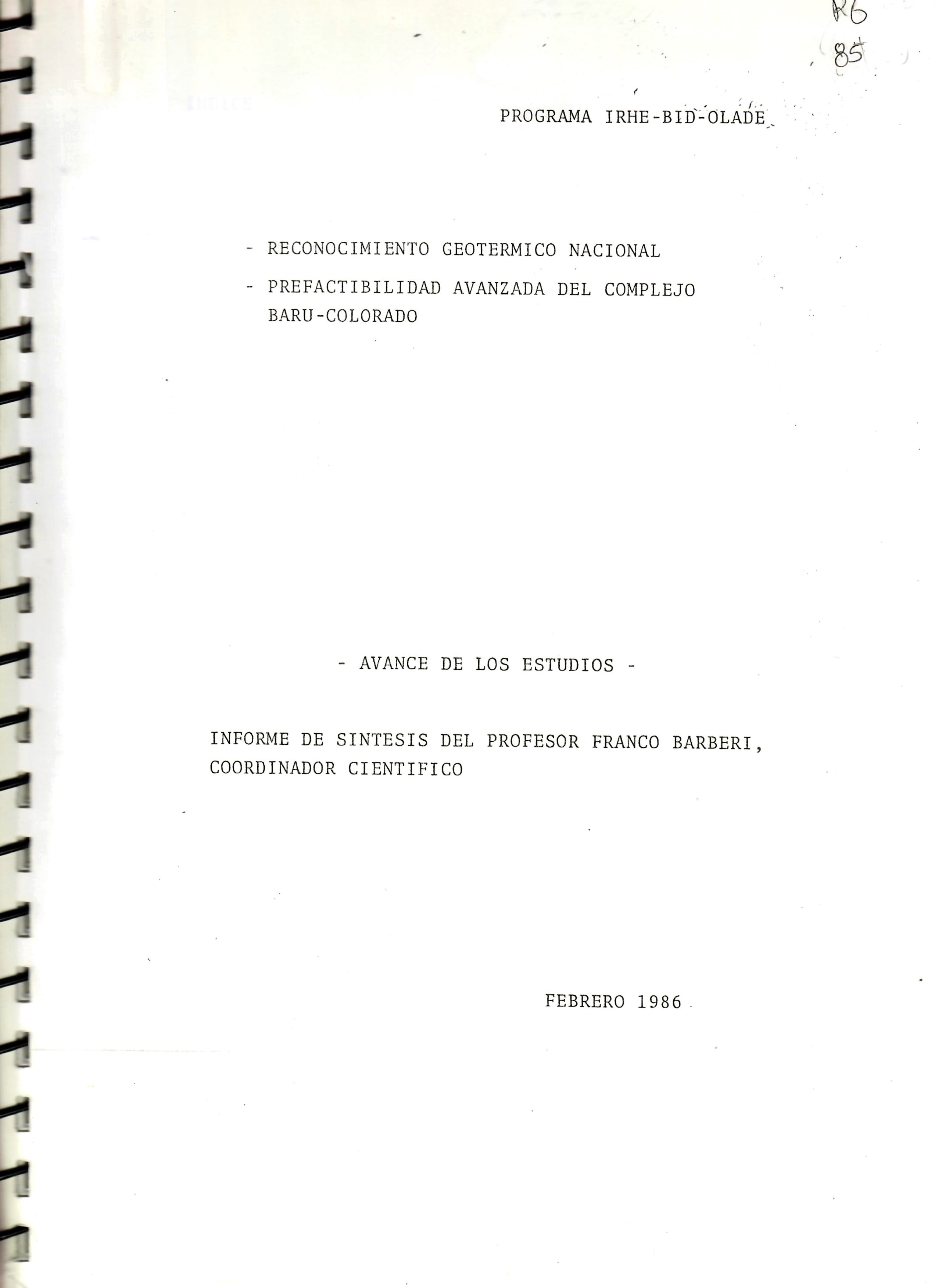 RECONOCIMIENTO GEOTERMICO NACIONAL, PREFACTIBILIDAD AVANZADA DEL COMPLEJO BARU-COLORADO