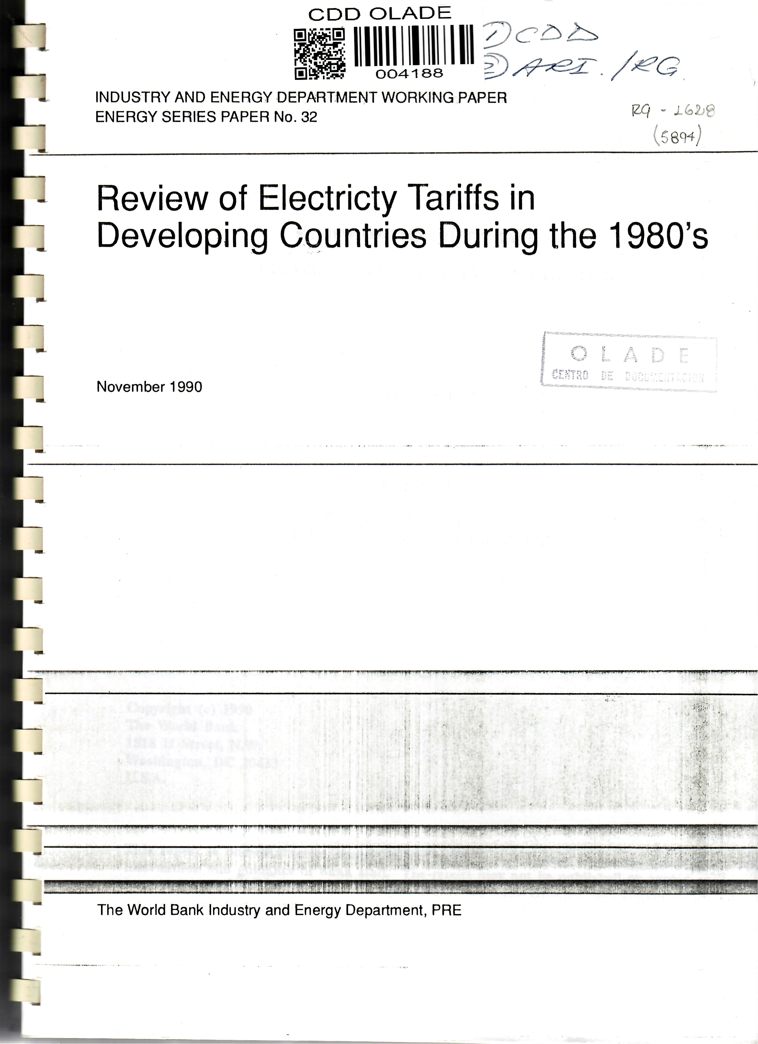 Review of Electricty Tariffs in Developing Countries During the 1980's