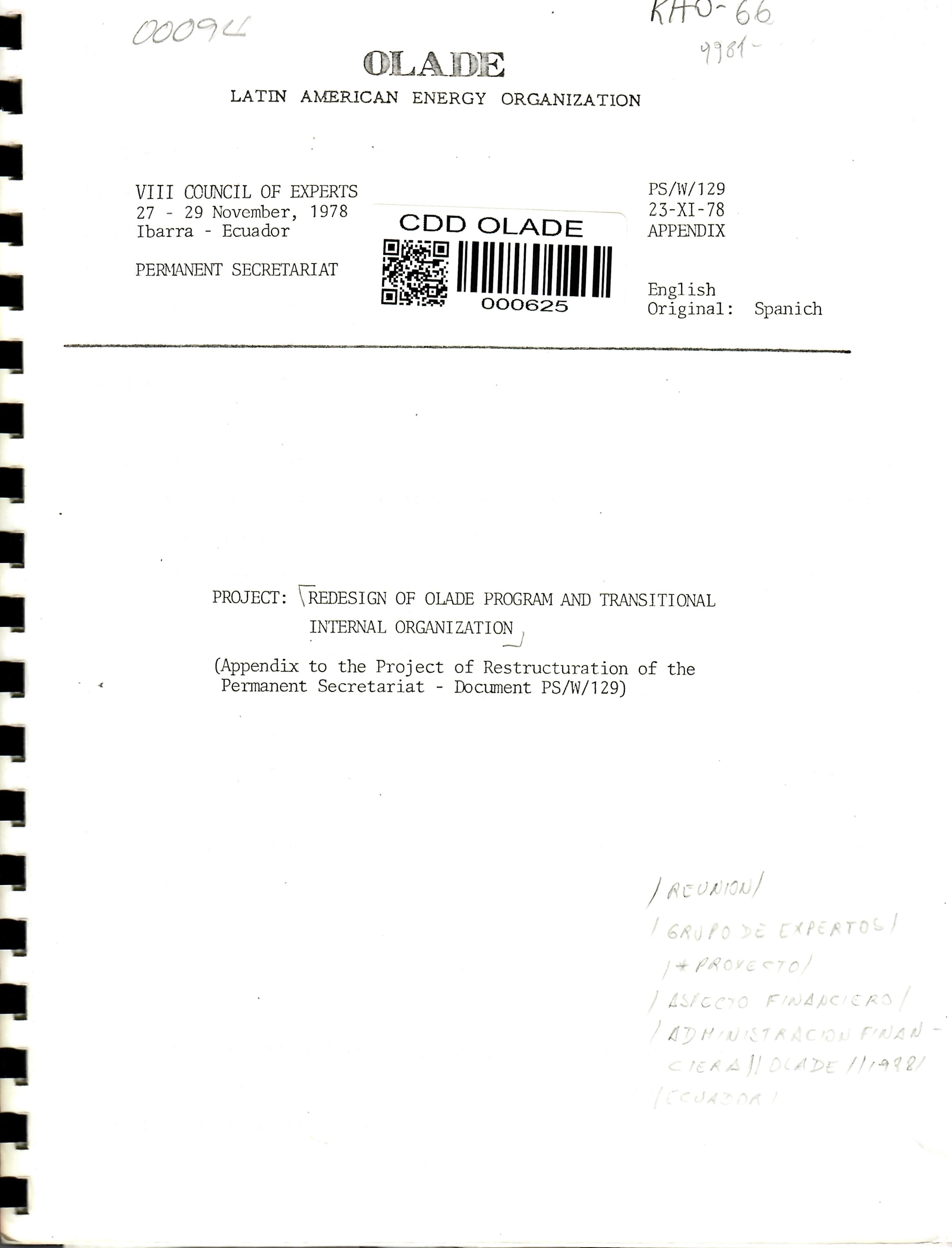 REDESIGN OF OLADE PROGRAM AND TRANSITIONAL INTERNAL ORGANIZATION