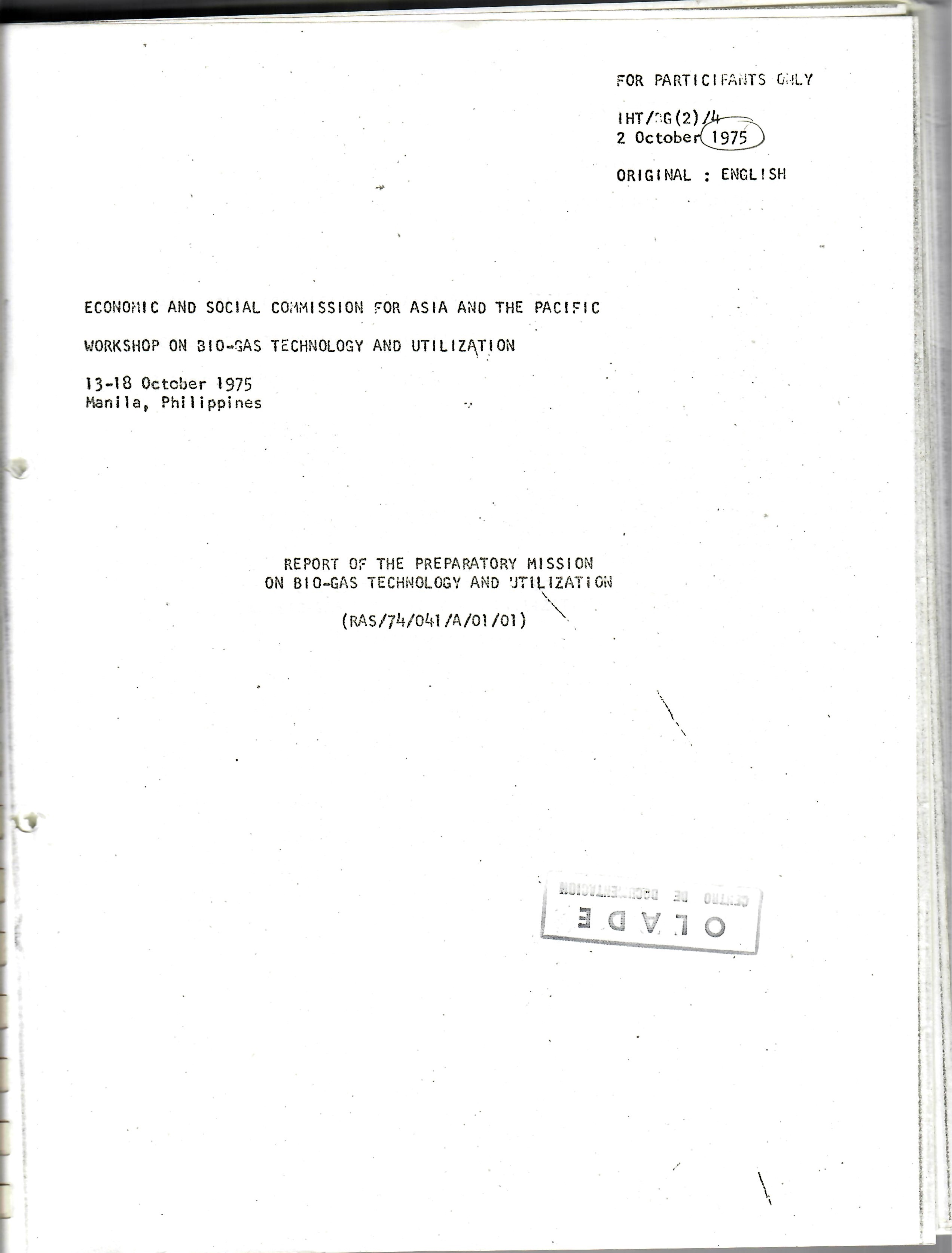 REPORT OF THE PREPARATORY MISSION ON B10-GAS TECHNOLOGY AND UTILIZATION