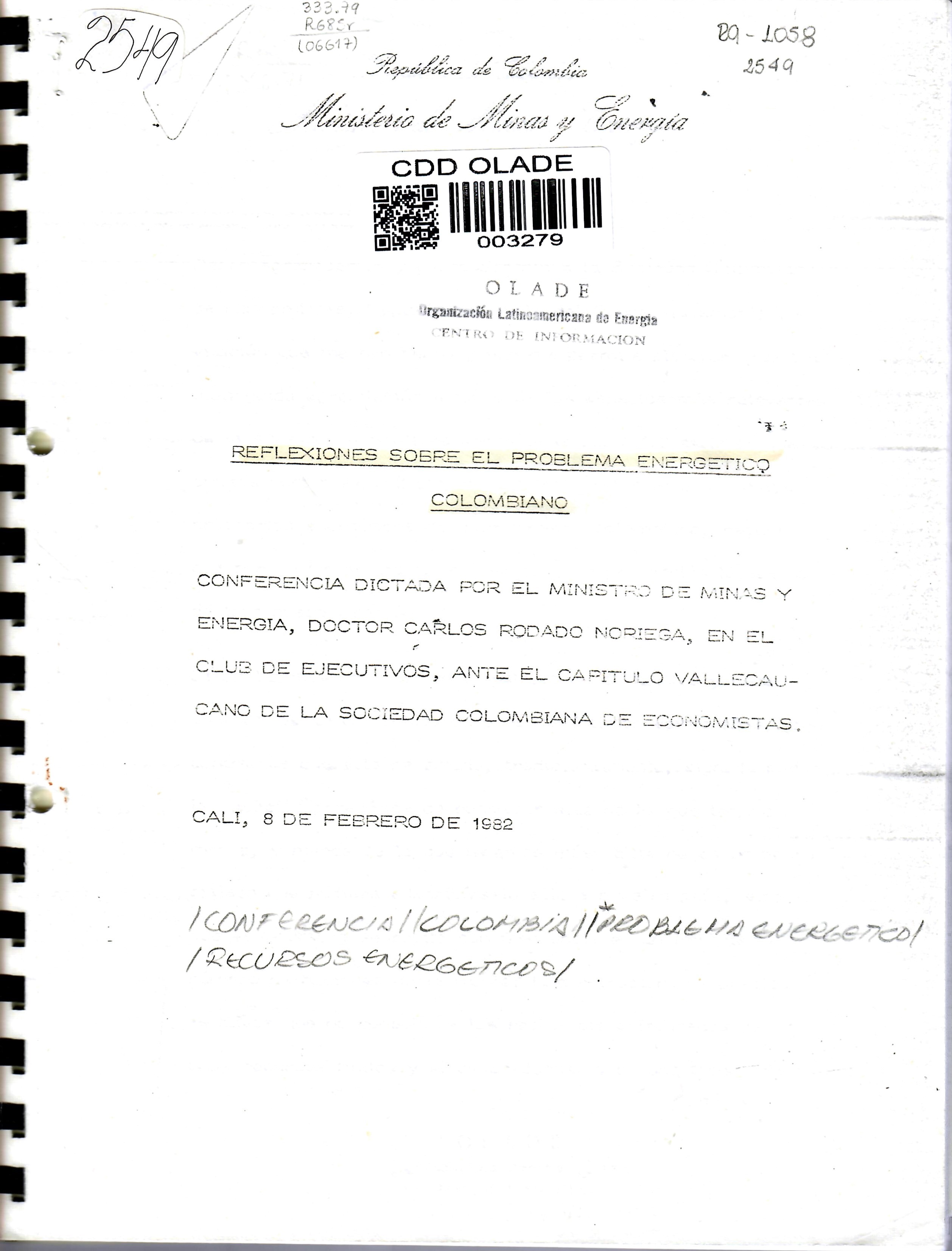 REFLEXIONES SOBRE EL PROBLEMA ENERGETICO COLOMBIANO