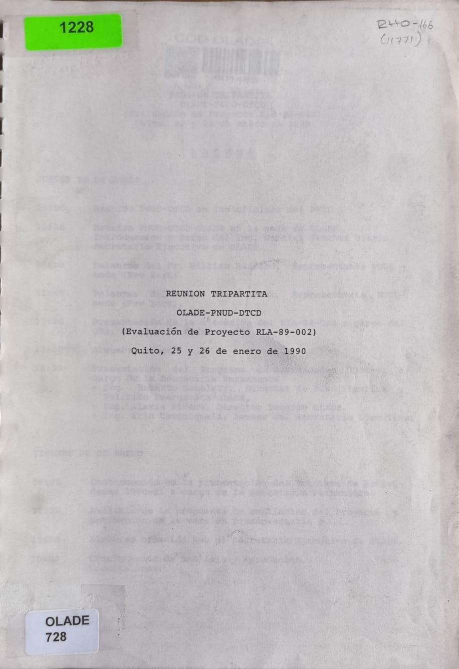 REUNION TRIPARTITA OLADE-PNUD-DTCD (Evaluación de Proyecto RLA-89-002)