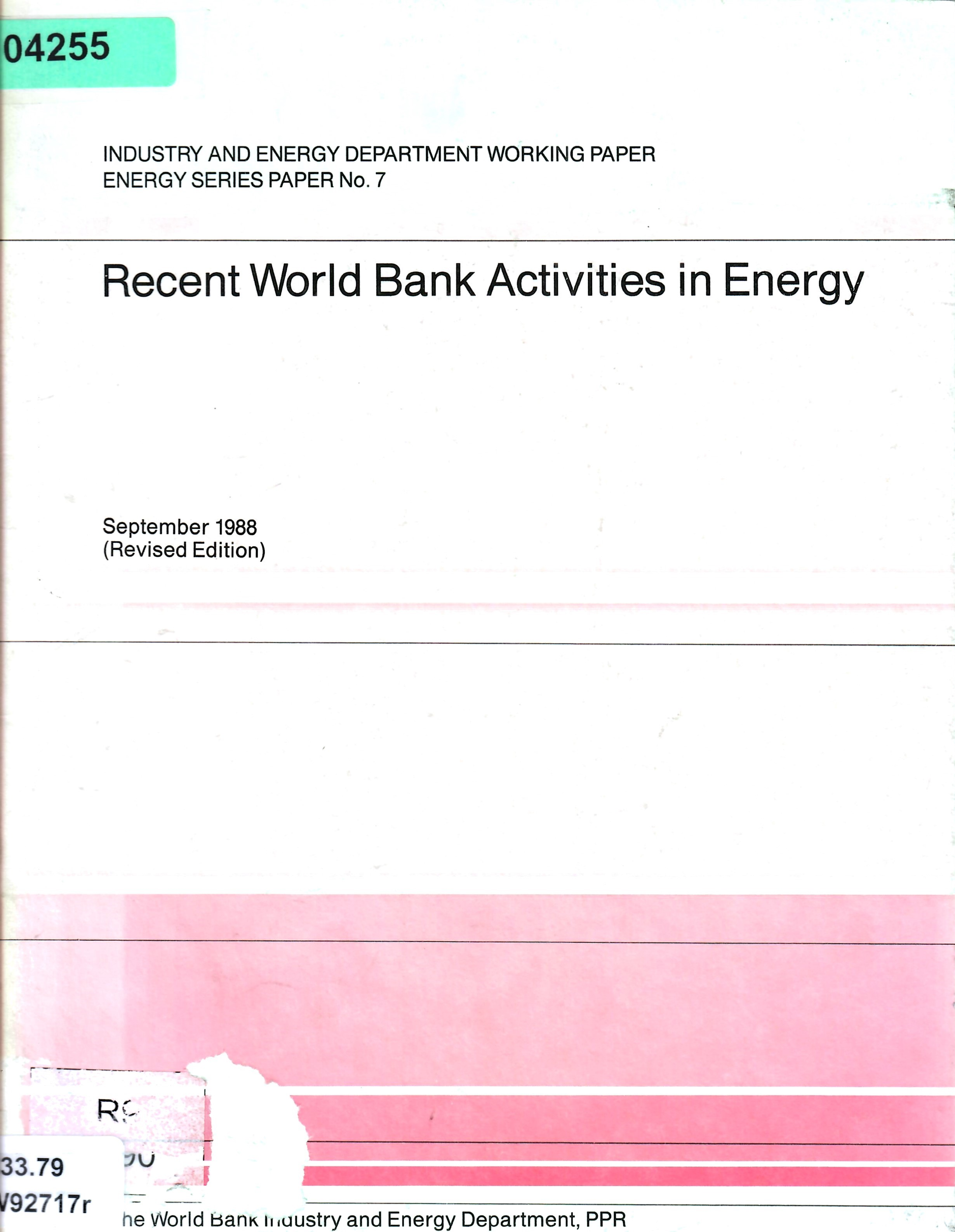 Recent World Bank Activities in Energy