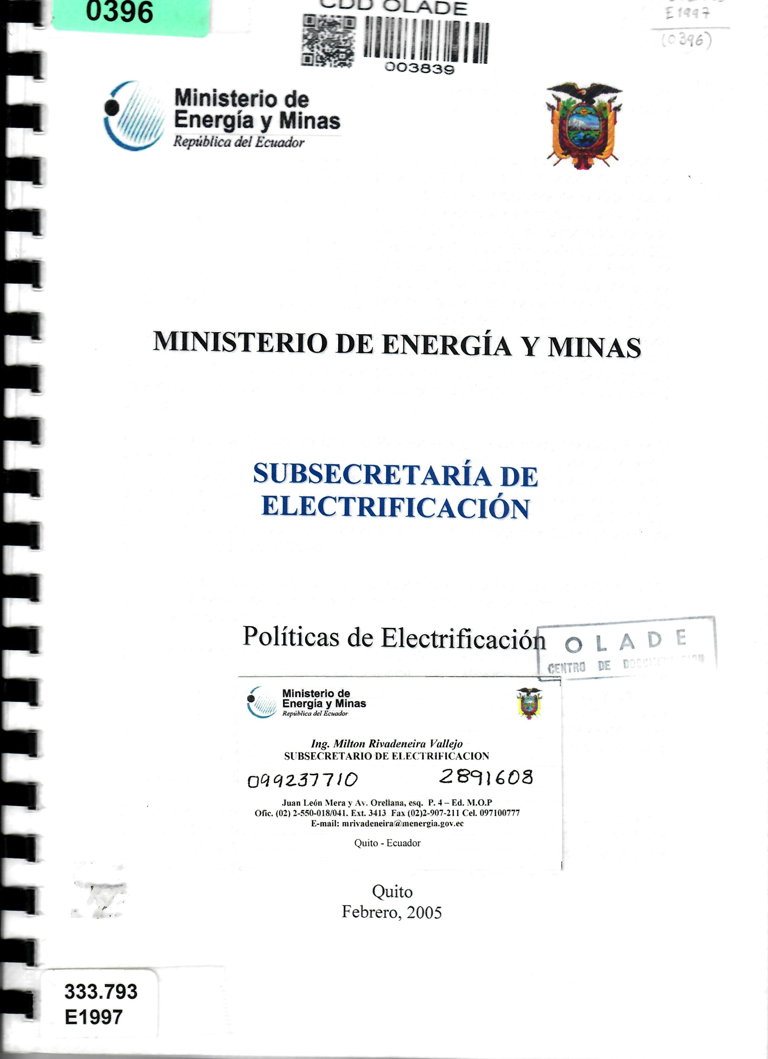 SUBSECRETARÍA DE ELECTRIFICACIÓN Políticas de Electrificación