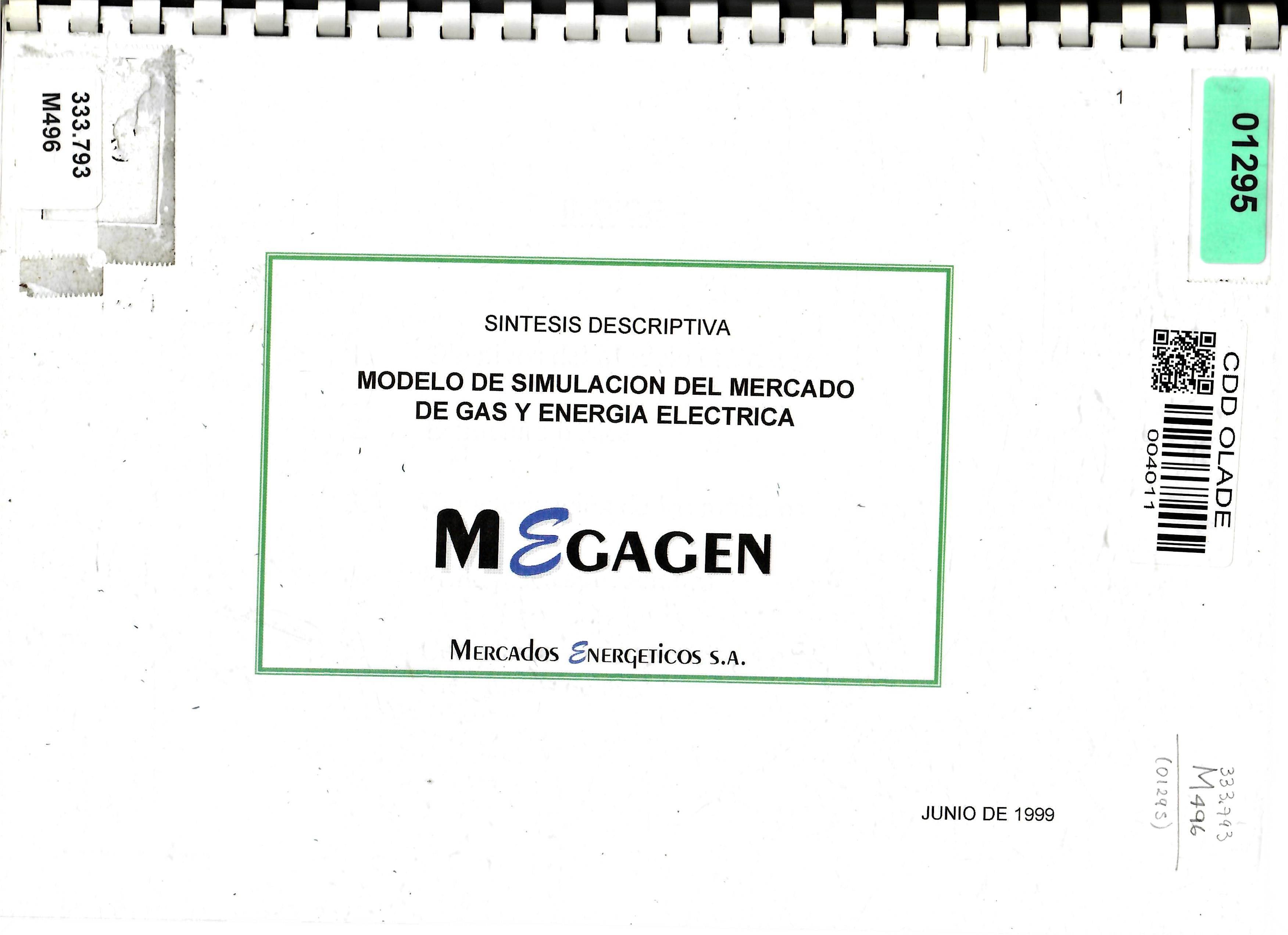 SINTESIS DESCRIPTIVA MODELO DE SIMULACION DEL MERCADO DE GAS Y ENERGIA ELECTRICA