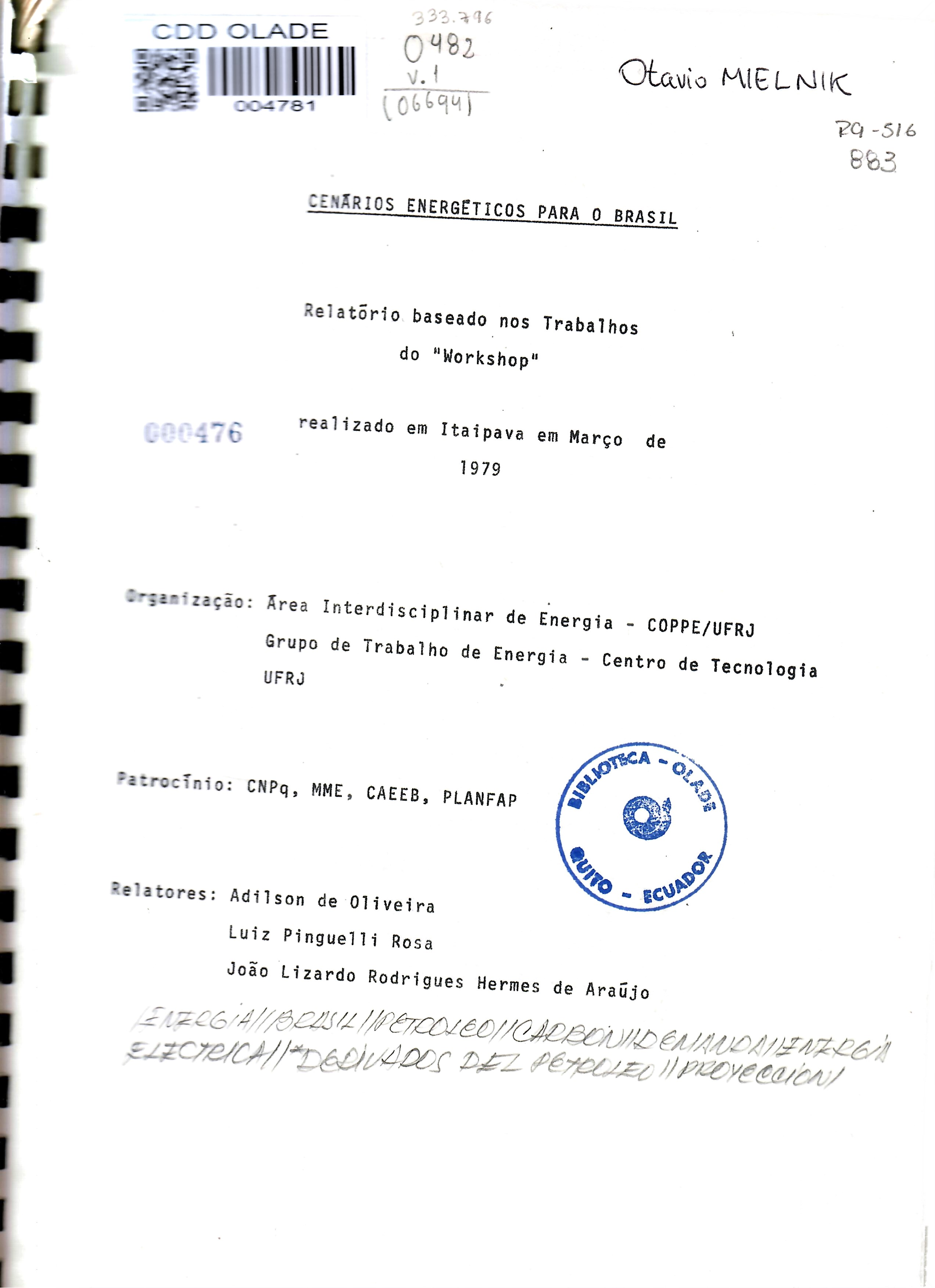 Serie Energía Vol.1 CENARIOS ENERGETICOS PARA O BRASIL