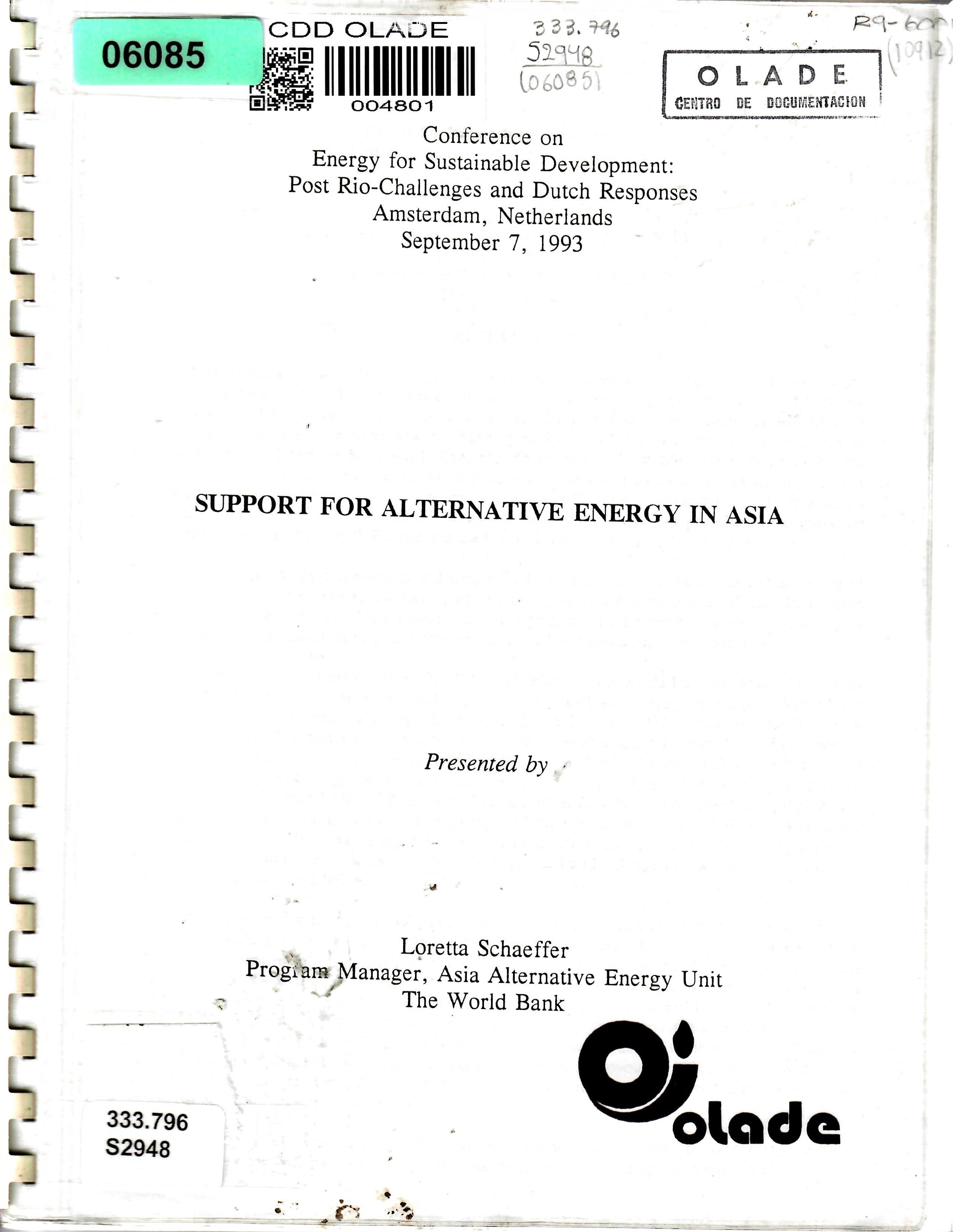SUPPORT FOR ALTERNATIVE ENERGY IN ASIA