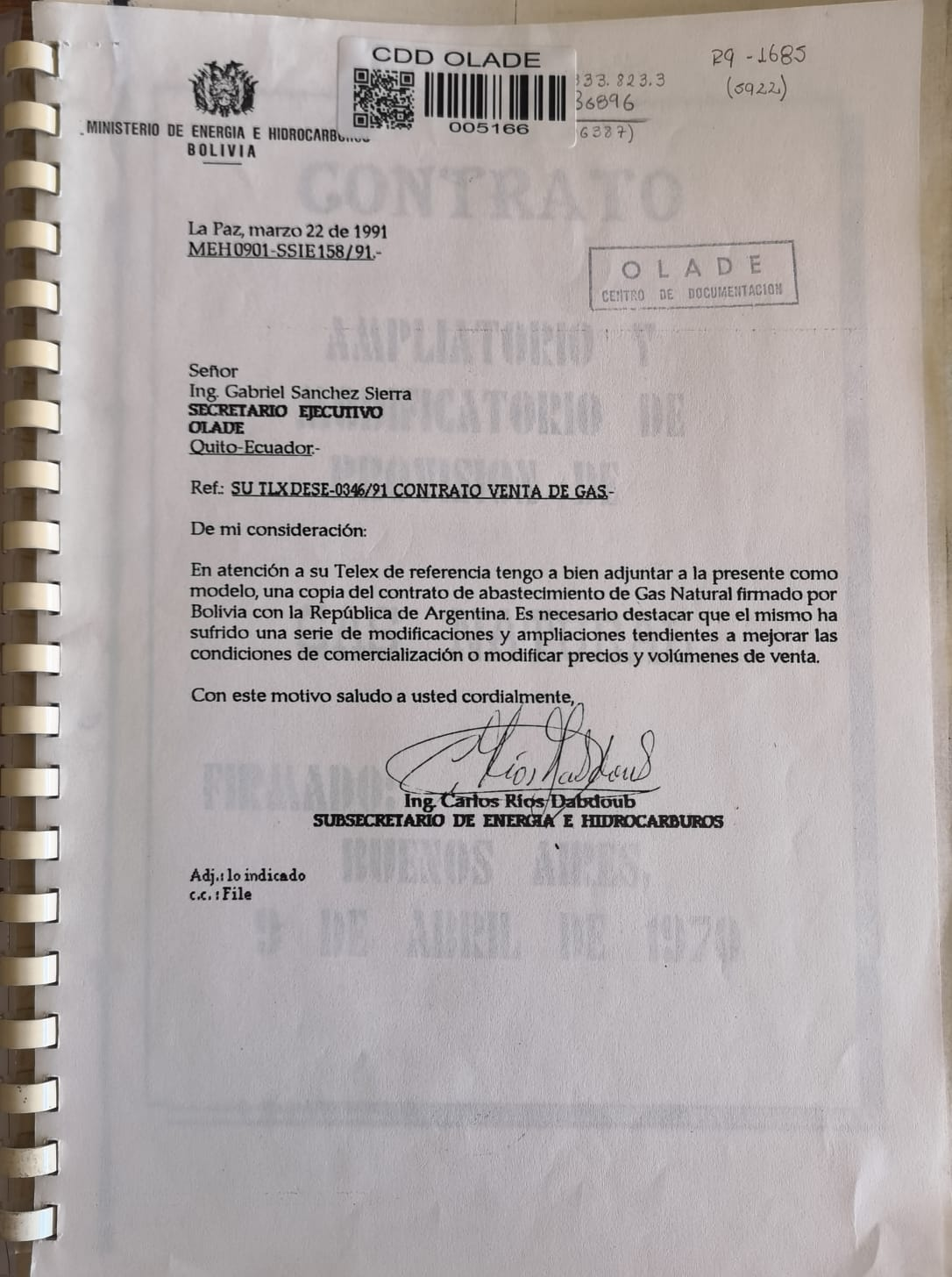 SU TLXDESE-0346/91 CONTRATO VENTA DE GAS