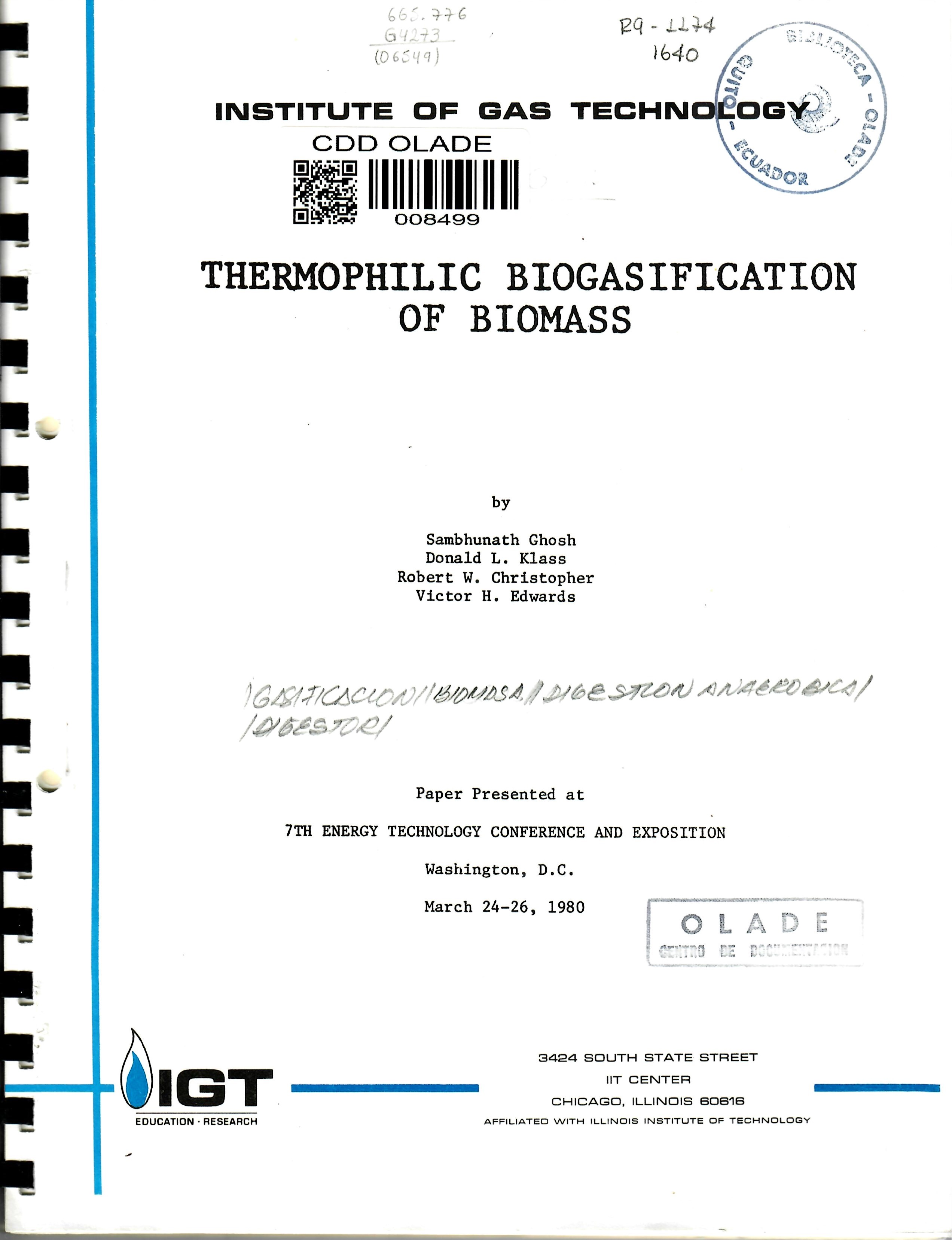THERMOPHILIC BIOGASIFICATION OF BIOMASS