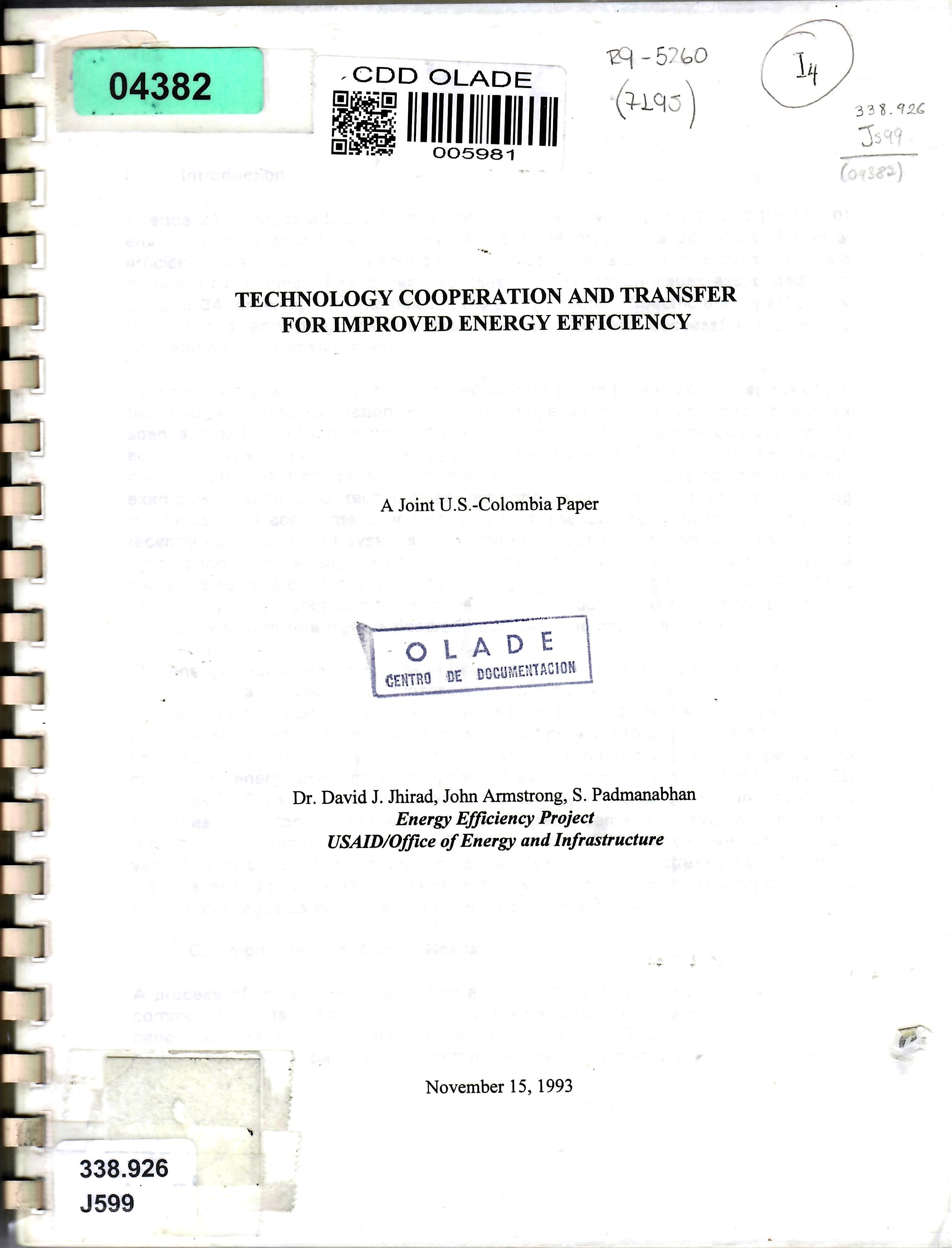 TECHNOLOGY COOPERATION AND TRANSFER FOR IMPROVED ENERGY EFFICIENCY