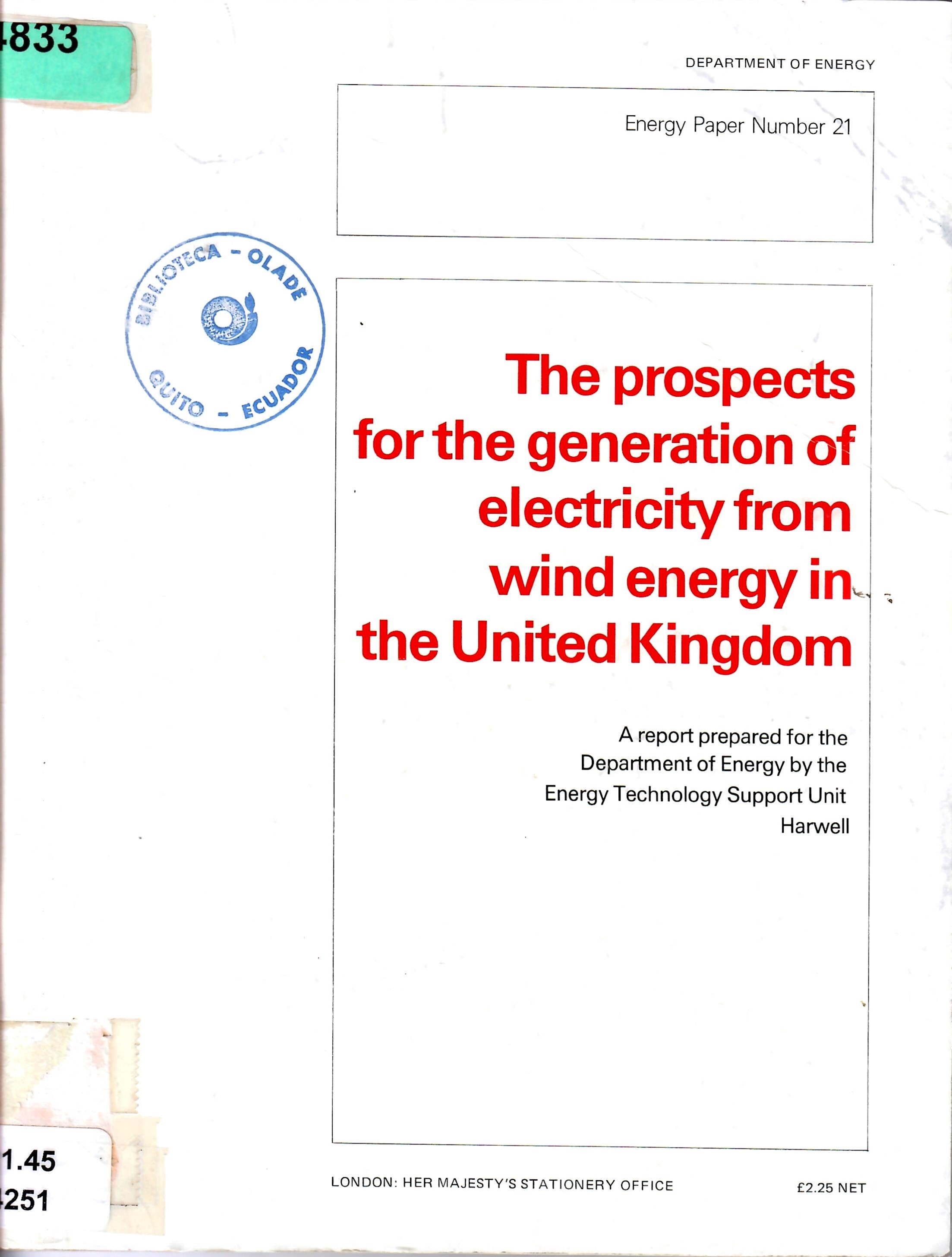 The prospects for the generation of electricity from wind energy in the United Kingdom