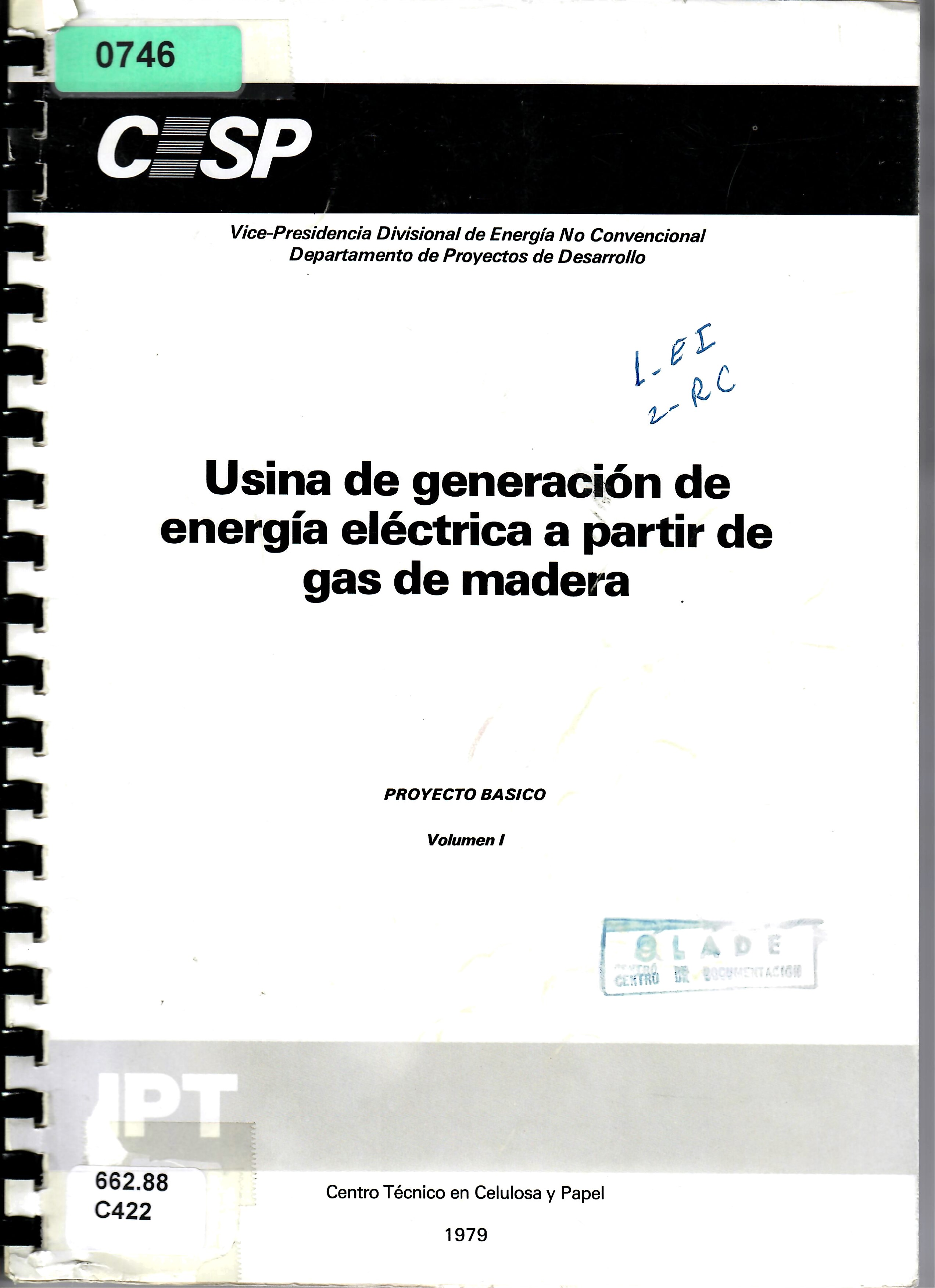 Usina de generación de energía eléctrica a partir de gas de madera PROYECTO BASICO Volumen I
