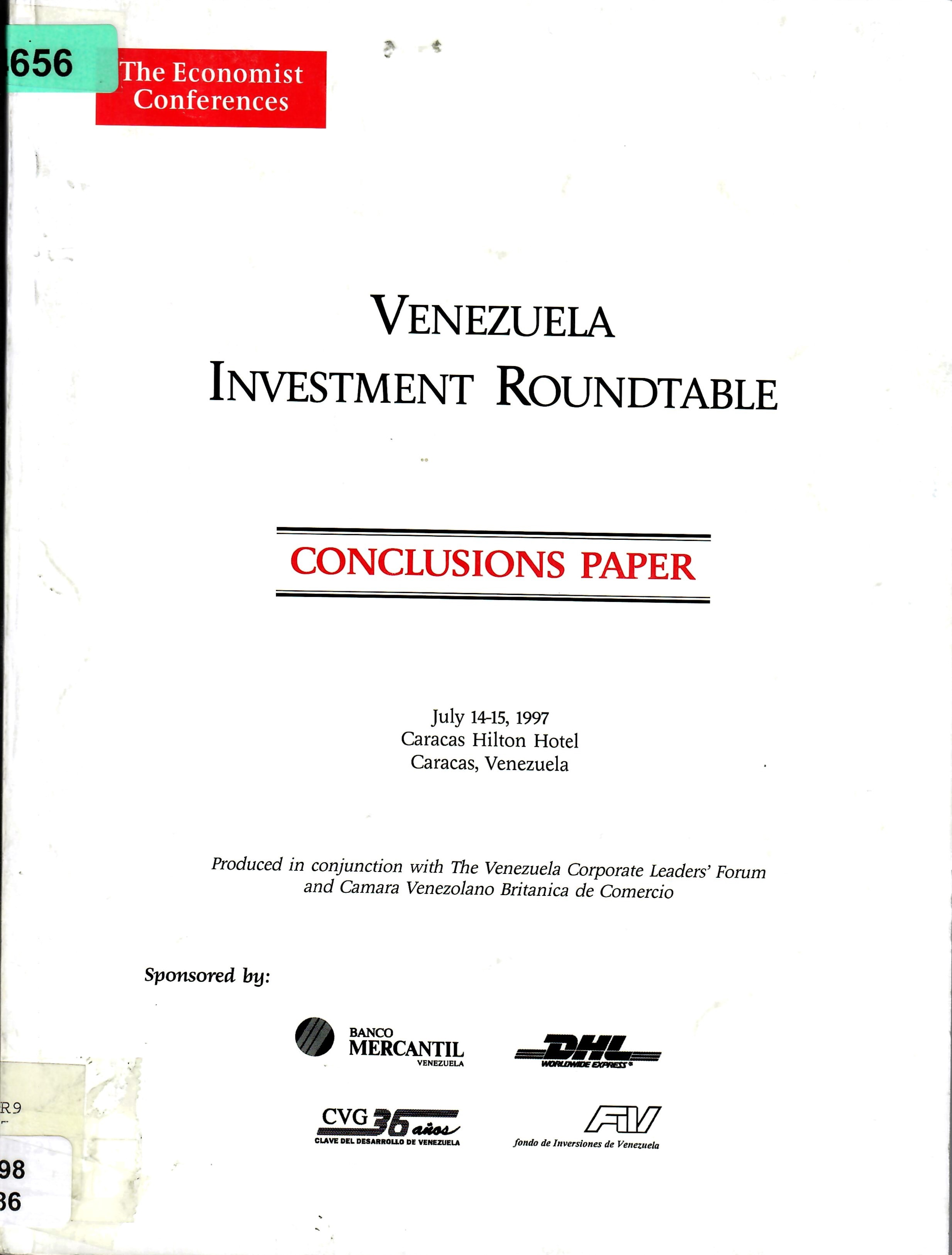 VENEZUELA INVESTMENT ROUNDTABLE CONCLUSIONS PAPER