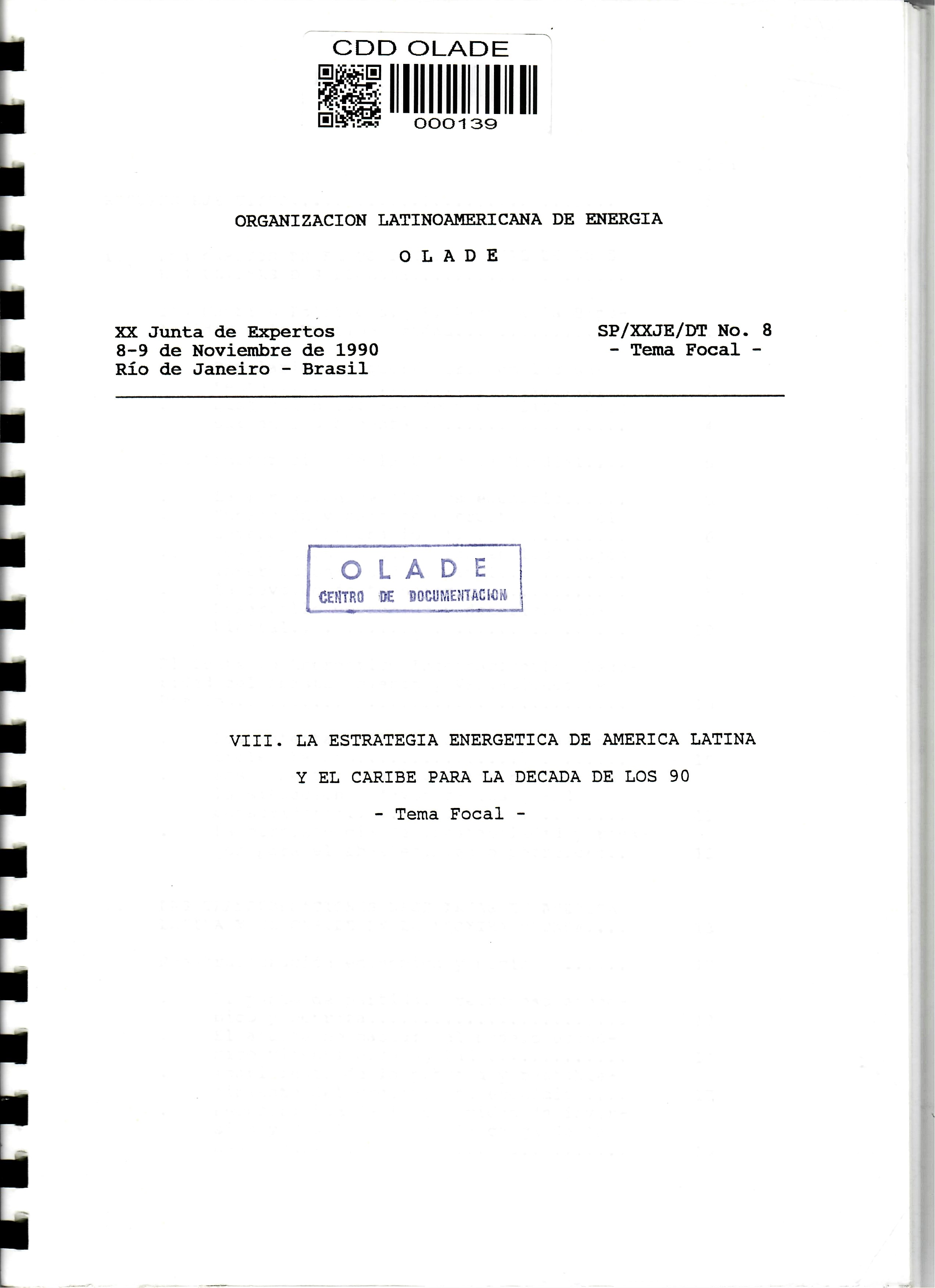 VIII. LA ESTRATEGIA ENERGETICA DE AMERICA LATINA  Y EL CARIBE PARA LA DECADA DE LOS 90