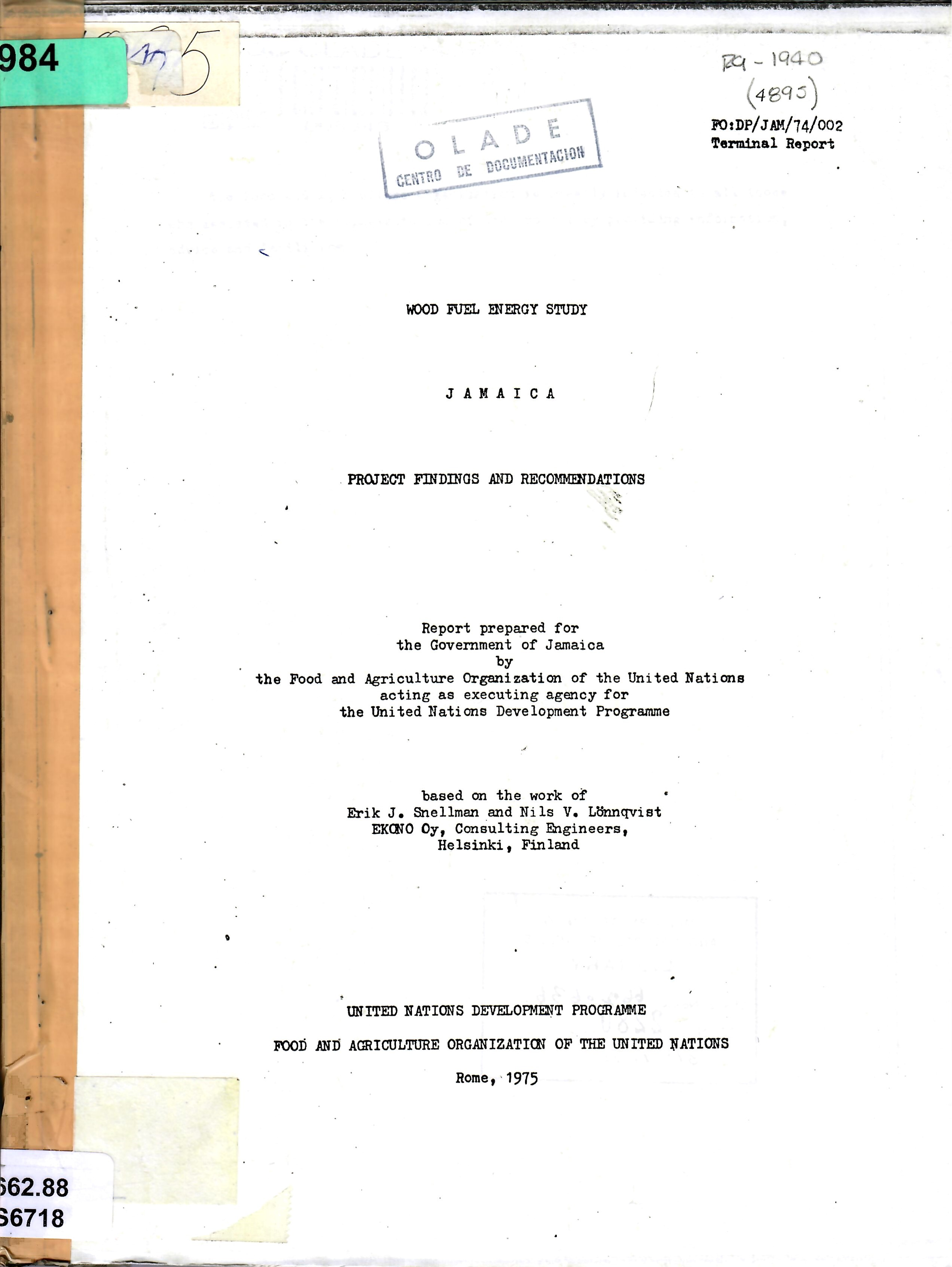 WOOD FUEL ENERGY STUDY JAMAICA PROJECT FINDINGS AND RECOMMENDATIONS