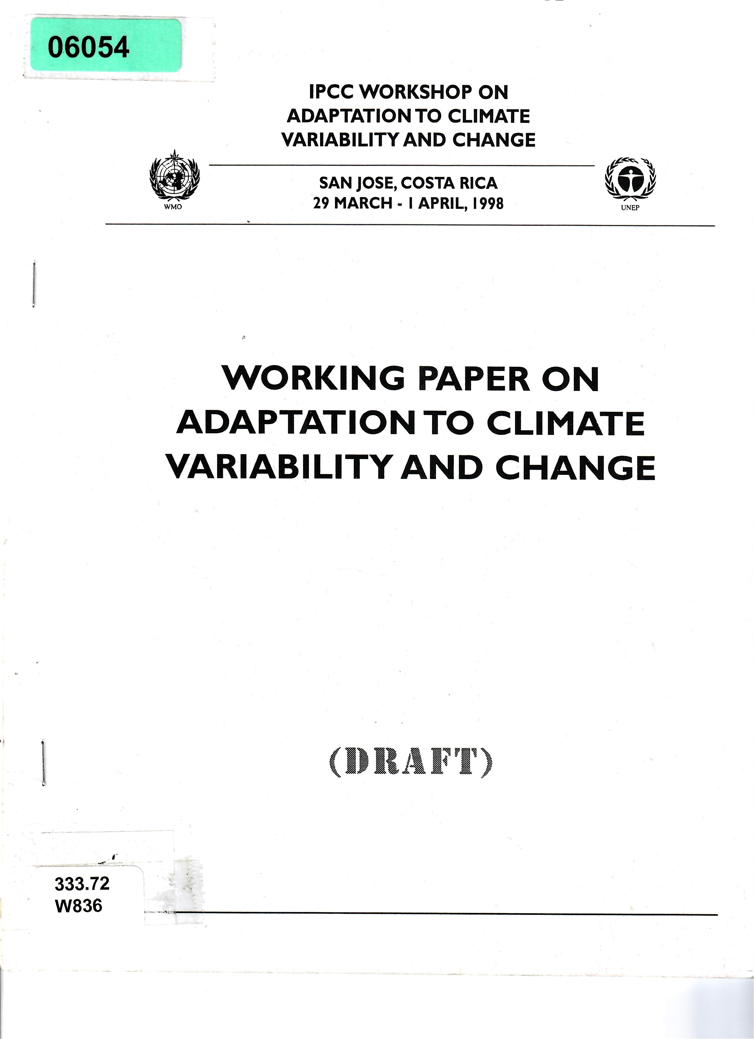 WORKING PAPER ON ADAPTATION TO CLIMATE VARIABILITY AND CHANGE