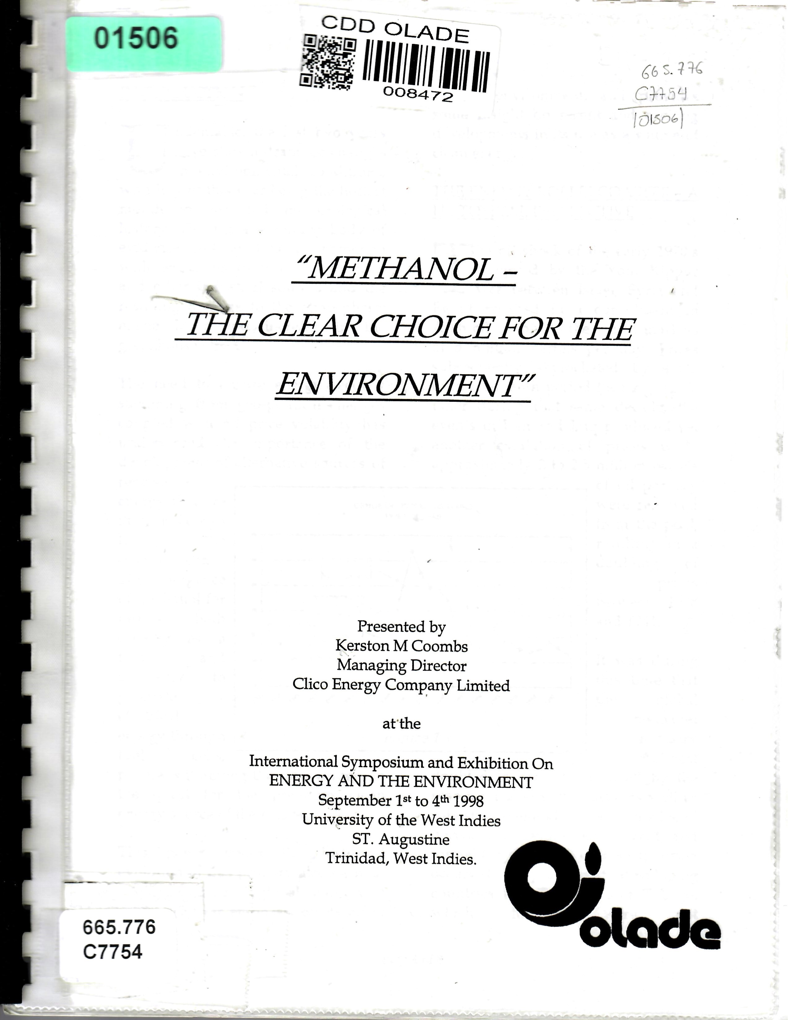 "METHANOL THE CLEAR CHOICE FOR THE ENVIRONMENT”